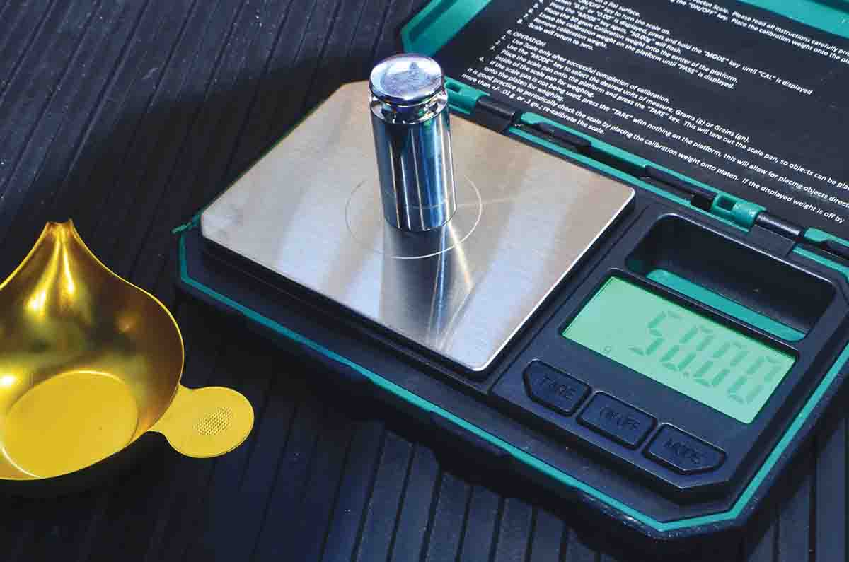 The RCBS pocket digital scale will weigh anything up to 1,500 grains – enough for the heaviest bullet or powder charge.